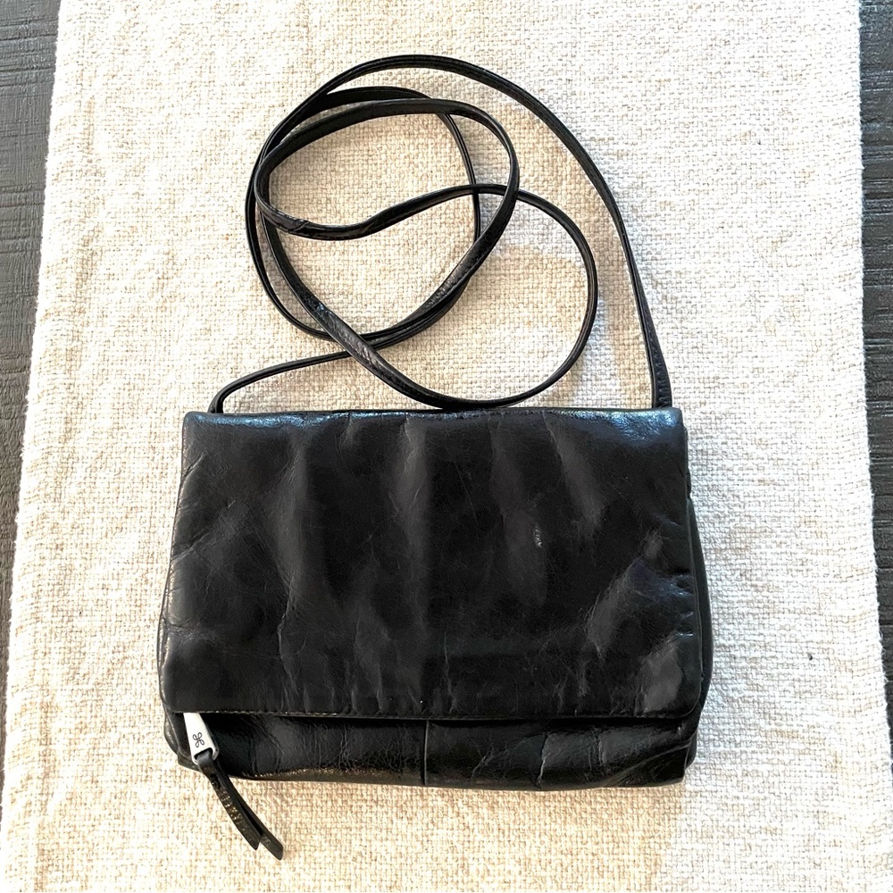 HOBO International Genuine Leather Crossbody Bag Shiny Patent Y2K Small Black - Picture 1 of 6